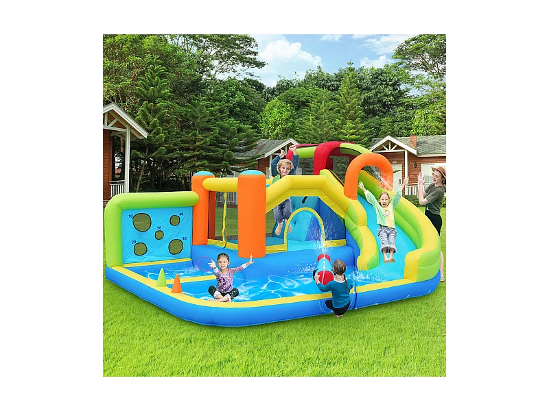 Château gonflable avec trampolines, souffleur, toboggan, panier de basket, 3 à 8 ans, 410x315x203cm