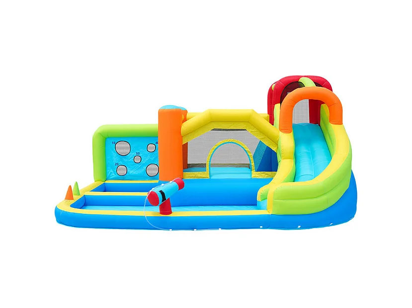 Château gonflable avec trampolines, souffleur, toboggan, panier de basket, 3 à 8 ans, 410x315x203cm