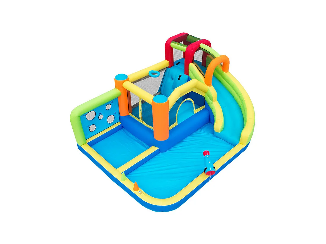 Château gonflable avec trampolines, souffleur, toboggan, panier de basket, 3 à 8 ans, 410x315x203cm