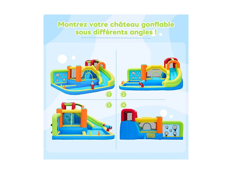 Château gonflable avec trampolines, souffleur, toboggan, panier de basket, 3 à 8 ans, 410x315x203cm