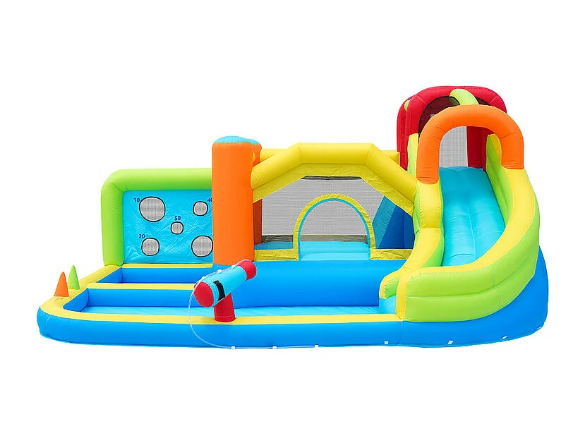 Château gonflable avec trampolines, souffleur, toboggan, panier de basket, 3 à 8 ans, 410x315x203cm