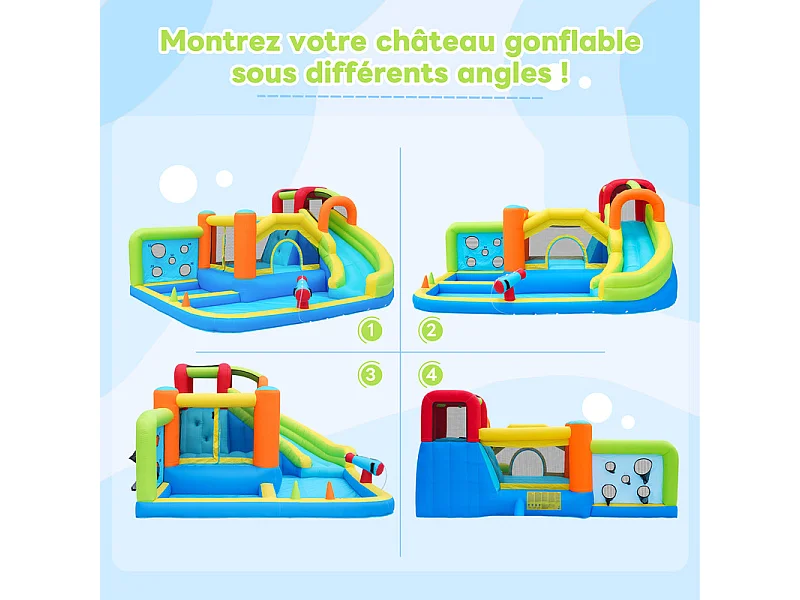 Château gonflable avec trampolines, souffleur, toboggan, panier de basket, 3 à 8 ans, 410x315x203cm