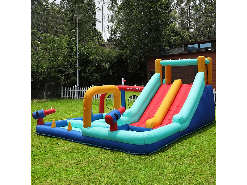 Château gonflable, parc aquatique, avec souffleur, 2 toboggan et pistolet à eau, 3 à 8 ans, 365x450x217cm