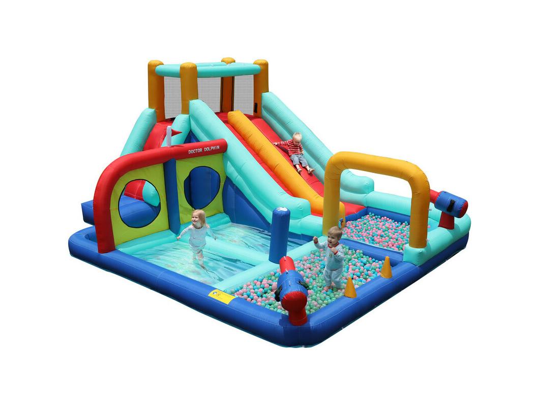 Castello gonfiabile, parco acquatico, con soffiatore, 2 scivoli e pistola ad acqua, 3-8 anni, 365x450x217cm