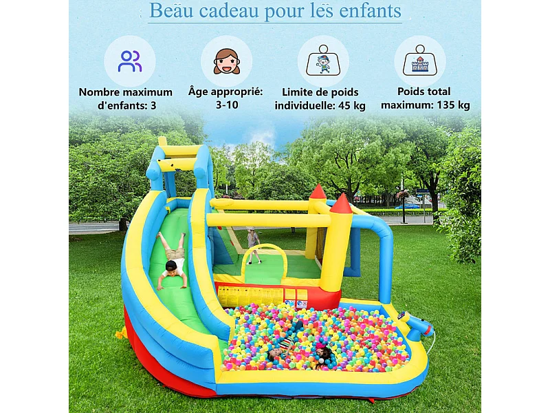 Opblaasbaar kasteel voor kinderen van 3 tot 10 jaar oud - met ventilator - max 135 kg belasting - 364x315x239cm