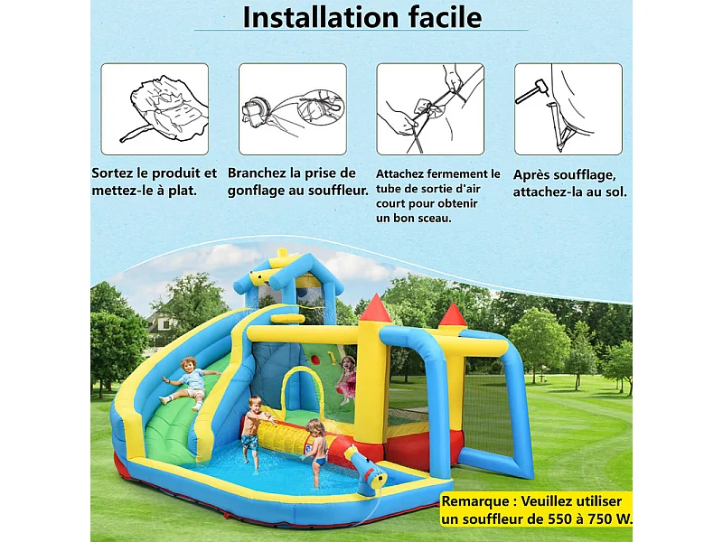 Opblaasbaar kasteel voor kinderen van 3 tot 10 jaar oud - met ventilator - max 135 kg belasting - 364x315x239cm