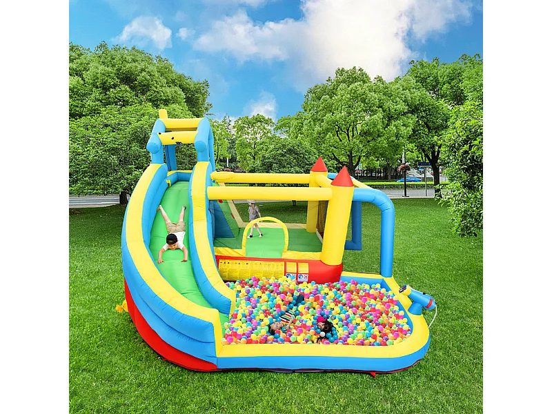 Opblaasbaar kasteel voor kinderen van 3 tot 10 jaar oud - met ventilator - max 135 kg belasting - 364x315x239cm