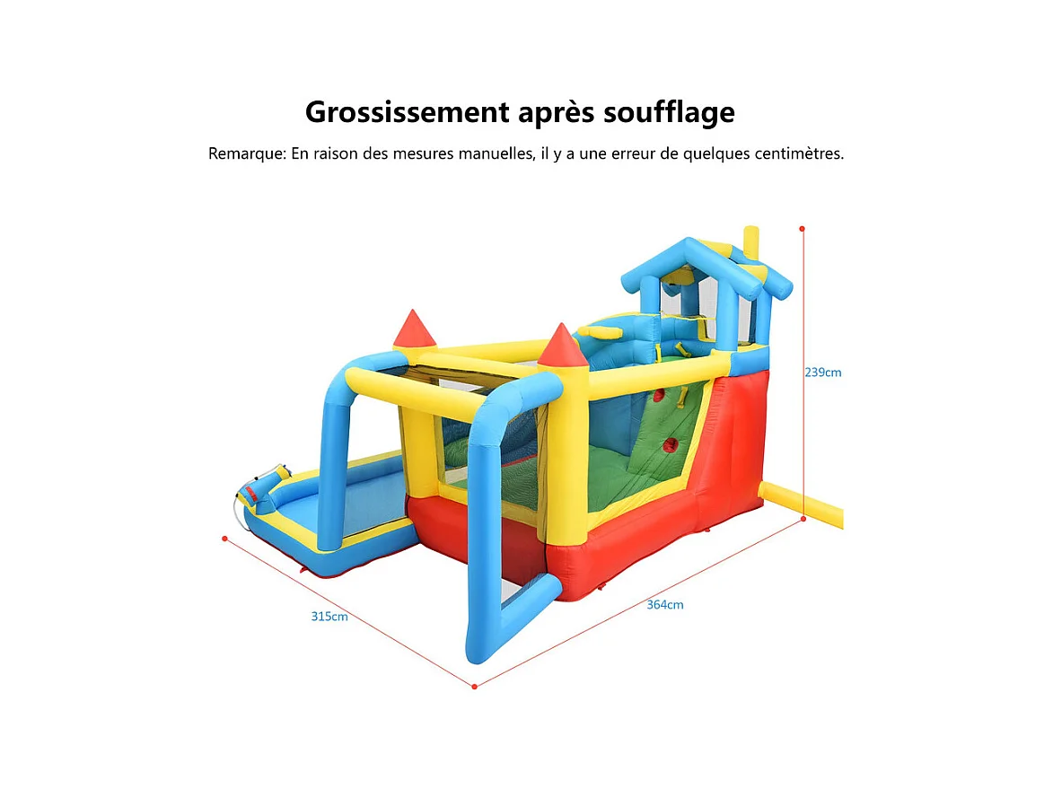 Château gonflable pour les enfants de 3 à 10 ans - avec Souffleur - charge max 135kg - 364x315x239cm