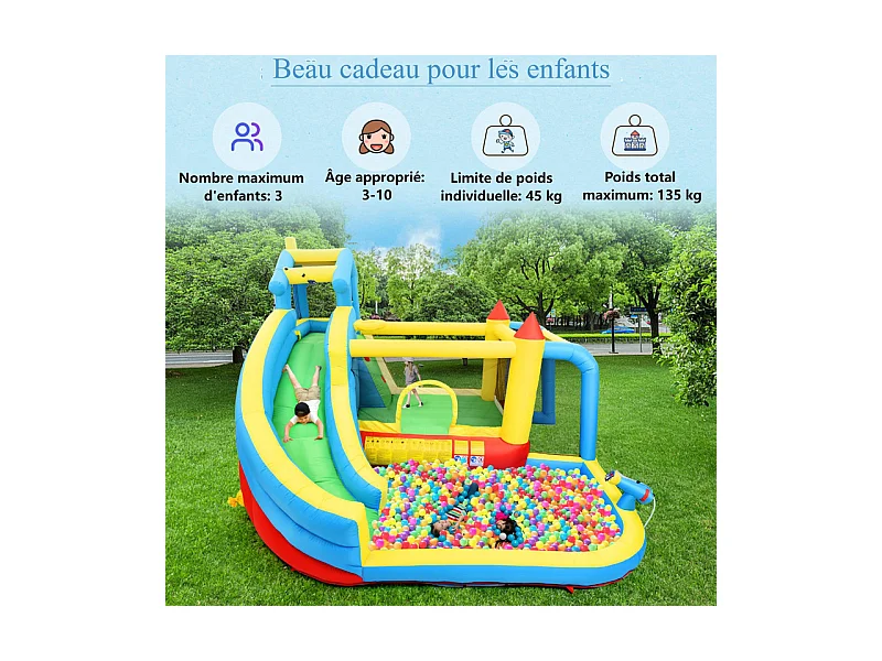 Château gonflable pour les enfants de 3 à 10 ans - avec Souffleur - charge max 135kg - 364x315x239cm