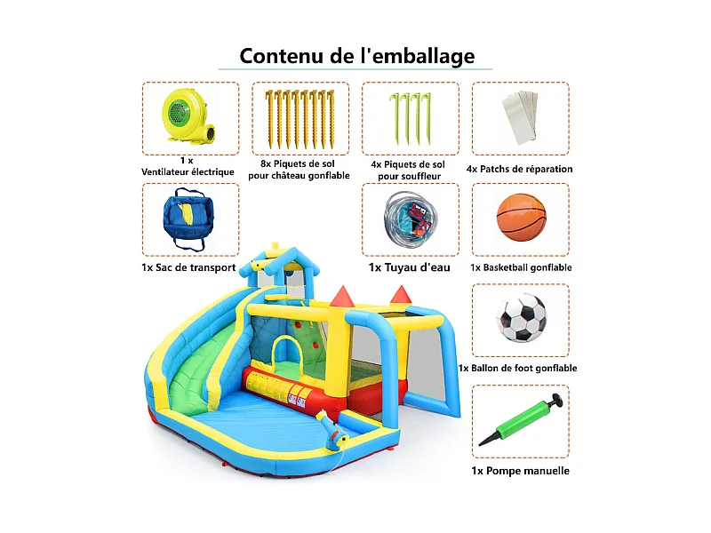 Château gonflable pour les enfants de 3 à 10 ans - avec Souffleur - charge max 135kg - 364x315x239cm
