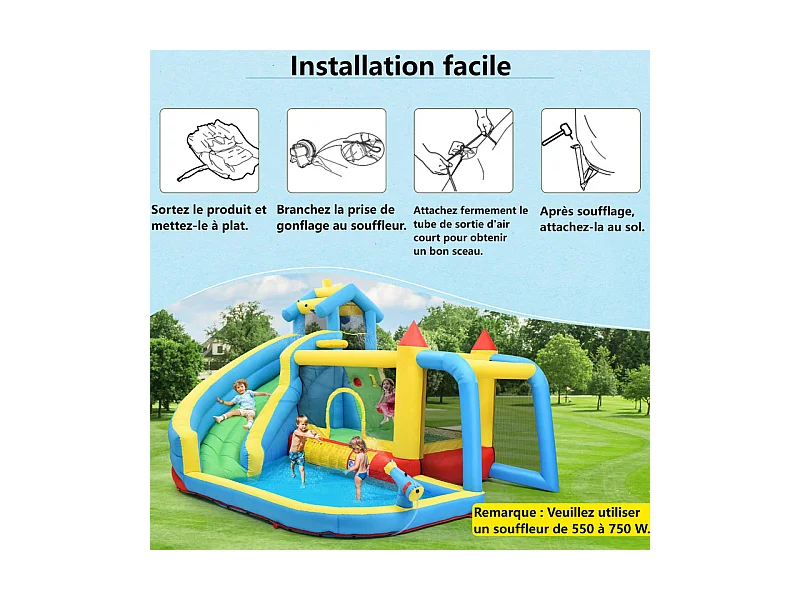 Château gonflable pour les enfants de 3 à 10 ans - avec Souffleur - charge max 135kg - 364x315x239cm
