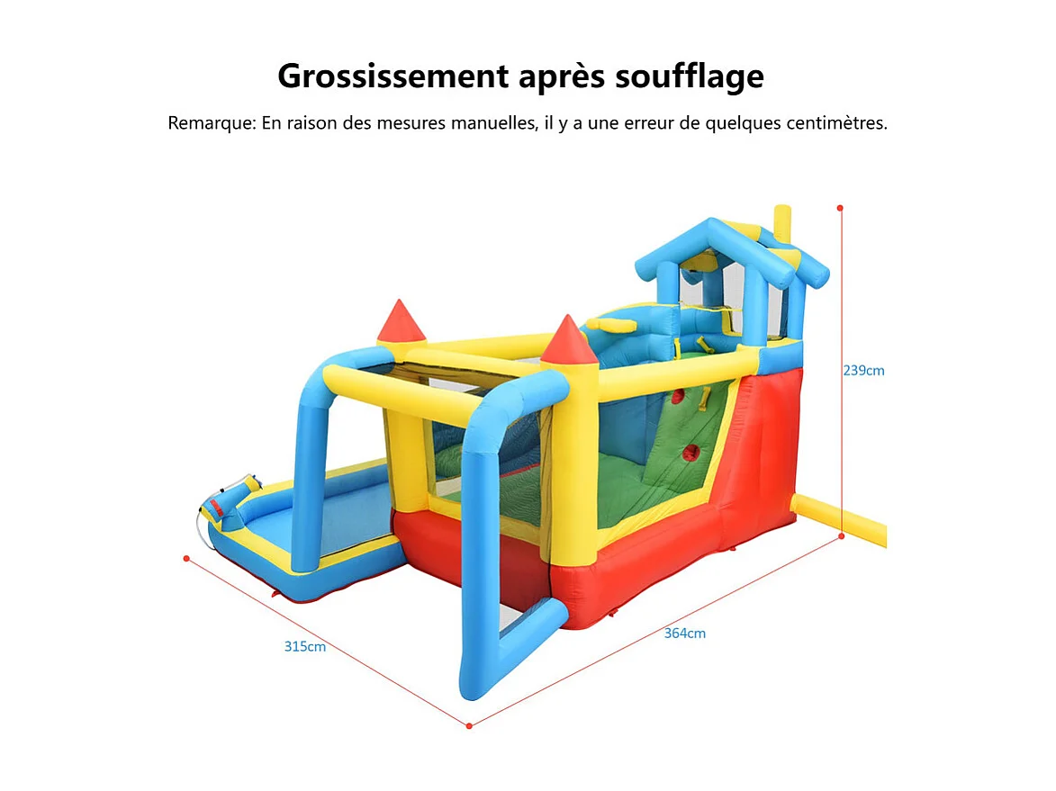 Château gonflable pour les enfants de 3 à 10 ans - avec Souffleur - charge max 135kg - 364x315x239cm