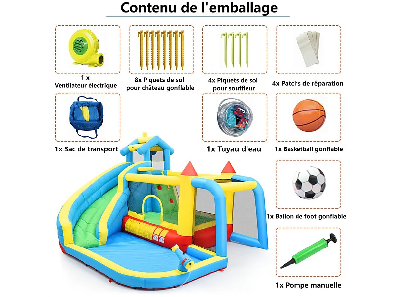 Château gonflable pour les enfants de 3 à 10 ans - avec Souffleur - charge max 135kg - 364x315x239cm