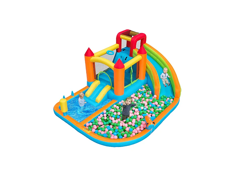 Château gonflable avec Souffleur, Piscine, Toboggan, pistolet à eau - 3 à 8 ans - charge max 180kg - 460x343x190cm