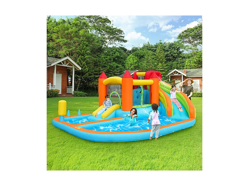 Château gonflable avec Souffleur, Piscine, Toboggan, pistolet à eau - 3 à 8 ans - charge max 180kg - 460x343x190cm