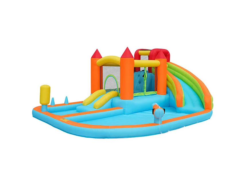 Château gonflable avec Souffleur, Piscine, Toboggan, pistolet à eau - 3 à 8 ans - charge max 180kg - 460x343x190cm