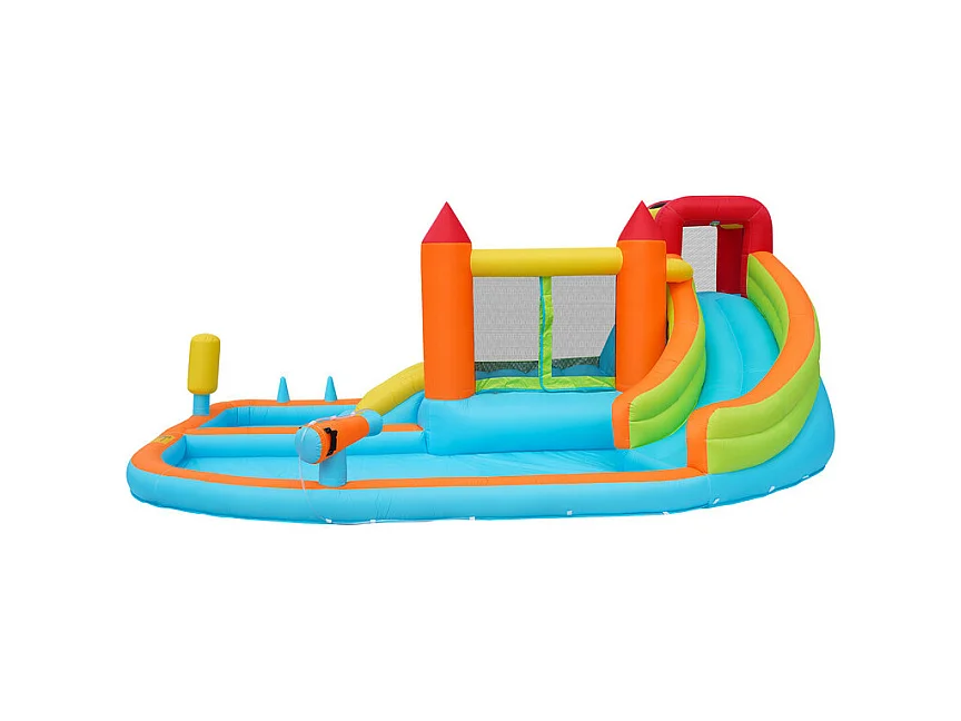 Château gonflable avec Souffleur, Piscine, Toboggan, pistolet à eau - 3 à 8 ans - charge max 180kg - 460x343x190cm