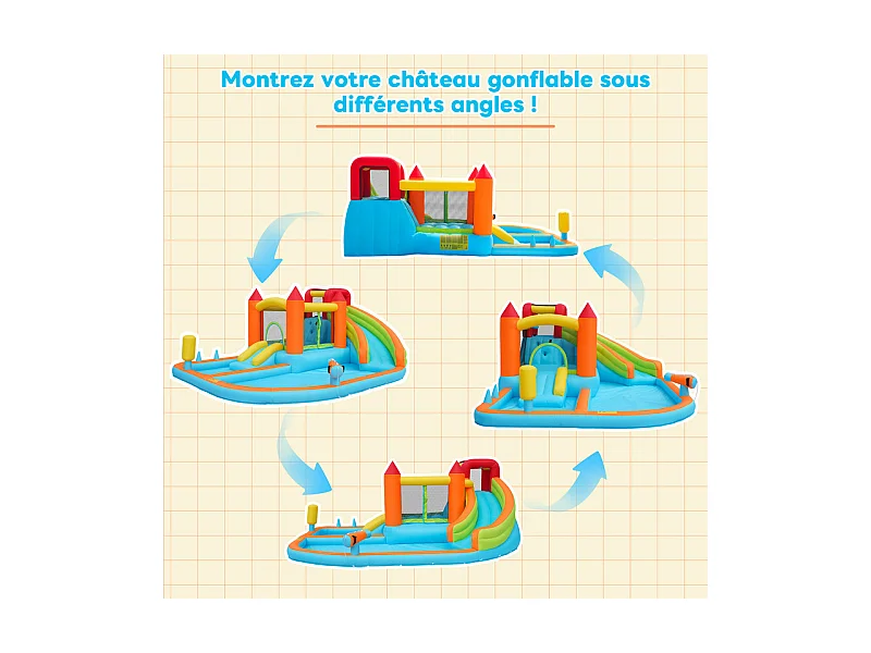 Château gonflable avec Souffleur, Piscine, Toboggan, pistolet à eau - 3 à 8 ans - charge max 180kg - 460x343x190cm