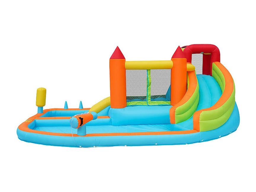 Château gonflable avec Souffleur, Piscine, Toboggan, pistolet à eau - 3 à 8 ans - charge max 180kg - 460x343x190cm