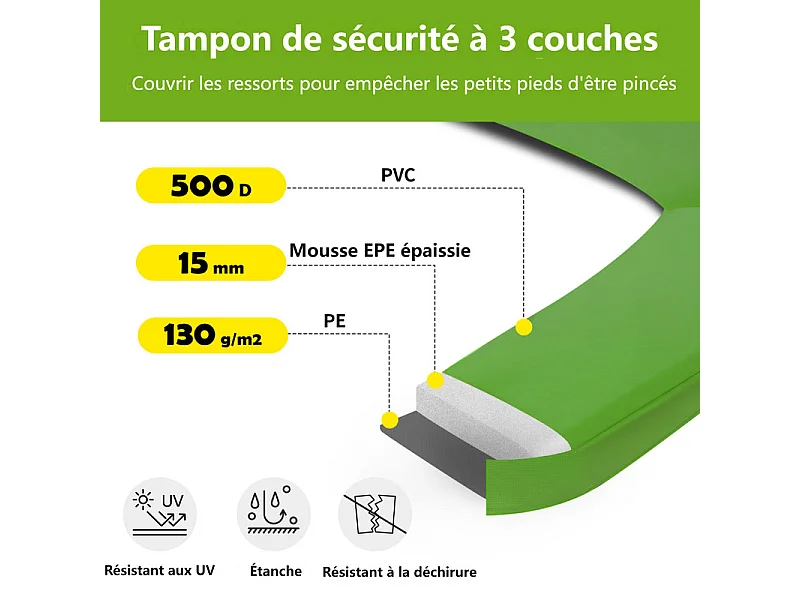 Trampoline Ø213 cm - avec toboggan, escalier, 2 porte et filet de sécurité - charge max 100kg - Certification GS