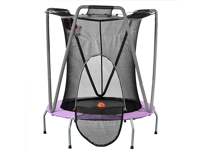 Trampolín de jardín redondo en acero galvanizado 147 cm - con red de seguridad, bolas de cesta - carga máxima de 50 kg