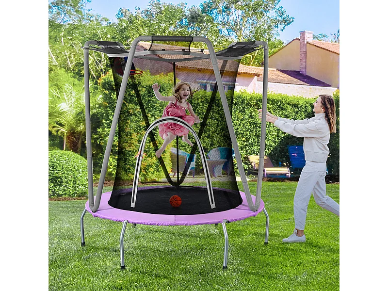 Ronde tuintrampoline in gegalvaniseerd staal 147 cm - met vangnet, mandballen - max 50 kg lading