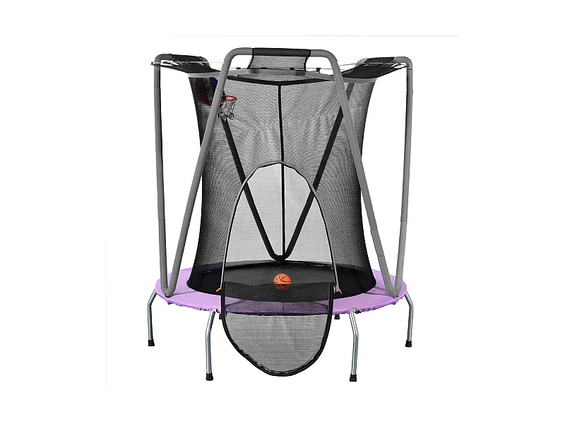 Trampoline de jardin ronde en acier galvanisé 147cm - avec filet de sécurité, balles de panier - charge max 50kg