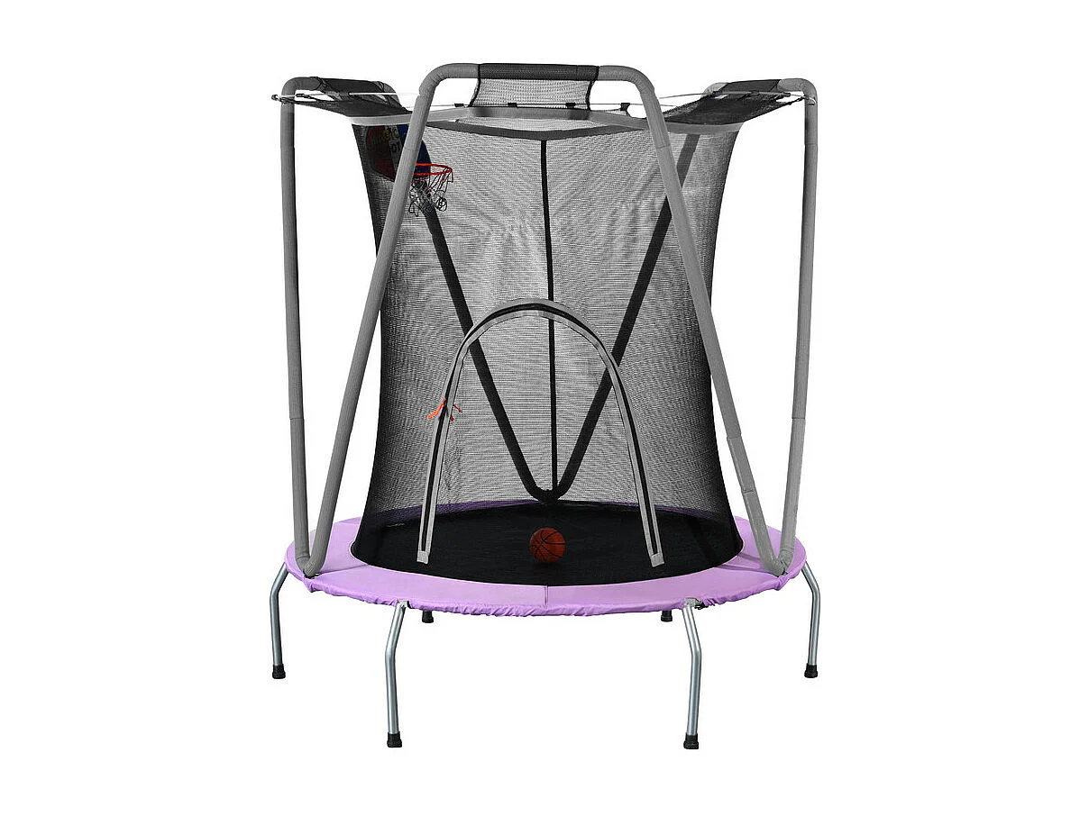 Trampoline de jardin ronde en acier galvanisé 147cm - avec filet de sécurité, balles de panier - charge max 50kg