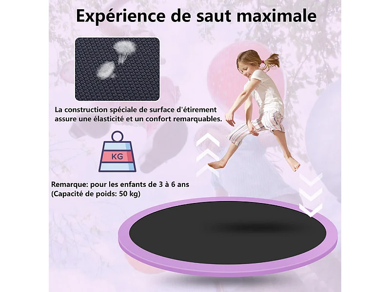 Trampoline de jardin ronde en acier galvanisé 147cm - avec filet de sécurité, balles de panier - charge max 50kg