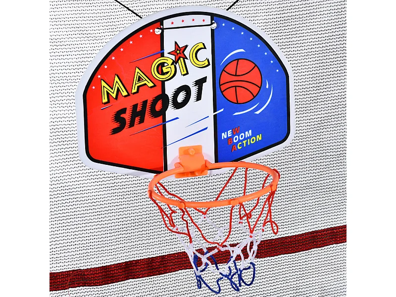 Trampoline de jardin rond en acier - 140cm - avec panier de basket et 2 balles de panier - charge max 45kg - 3 à 6 ans