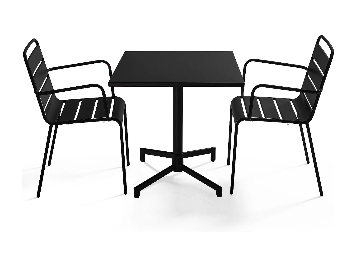 70 cm tafel en 2 tuinstoelen in zwart metaal