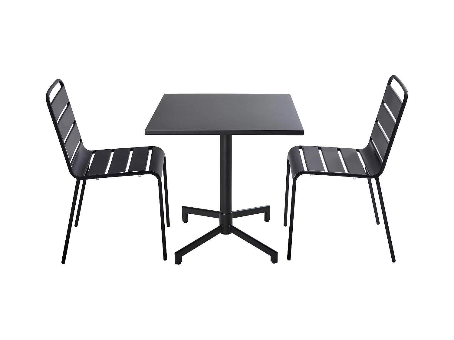 Ensemble table 70 cm et 2 chaises de jardin en métal noir - Palavas