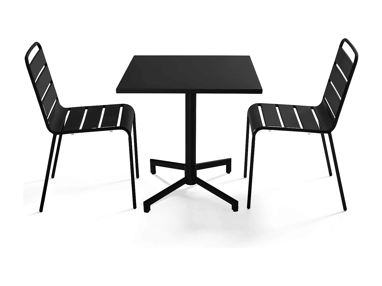 Ensemble table 70 cm et 2 chaises de jardin en métal noir - Palavas