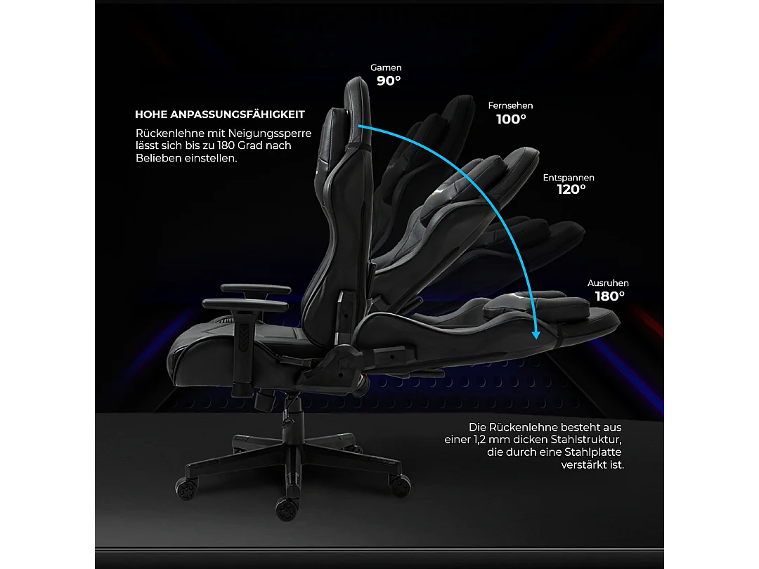 Cadeira Gaming Premium – Sistema de massagem, suporta até 150 kg – Tactical SMI, Preta