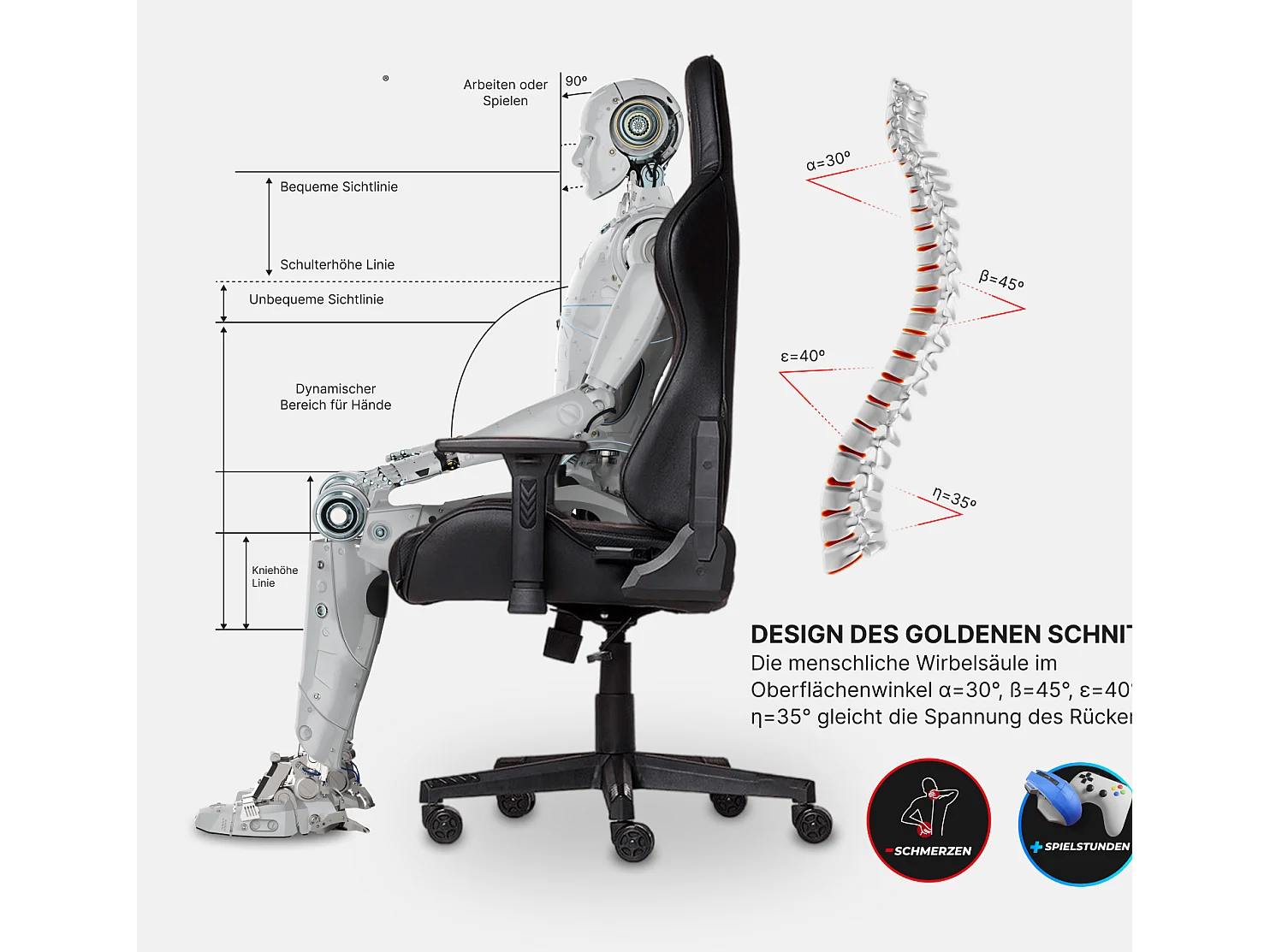 Cadeira Gaming Premium – Sistema de massagem, suporta até 150 kg – Tactical SMI, Preta