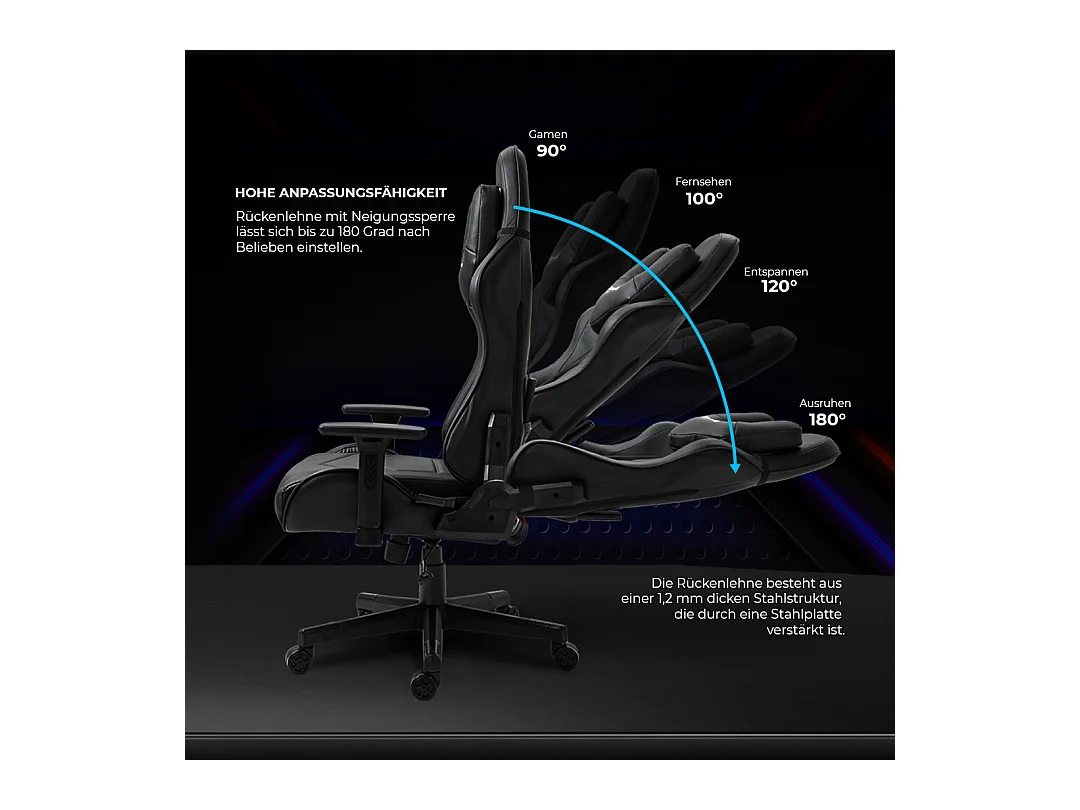 Gamingstoel Premium – Massagesysteem, belastbaar tot 150 kg – Tactical SMI, Zwart