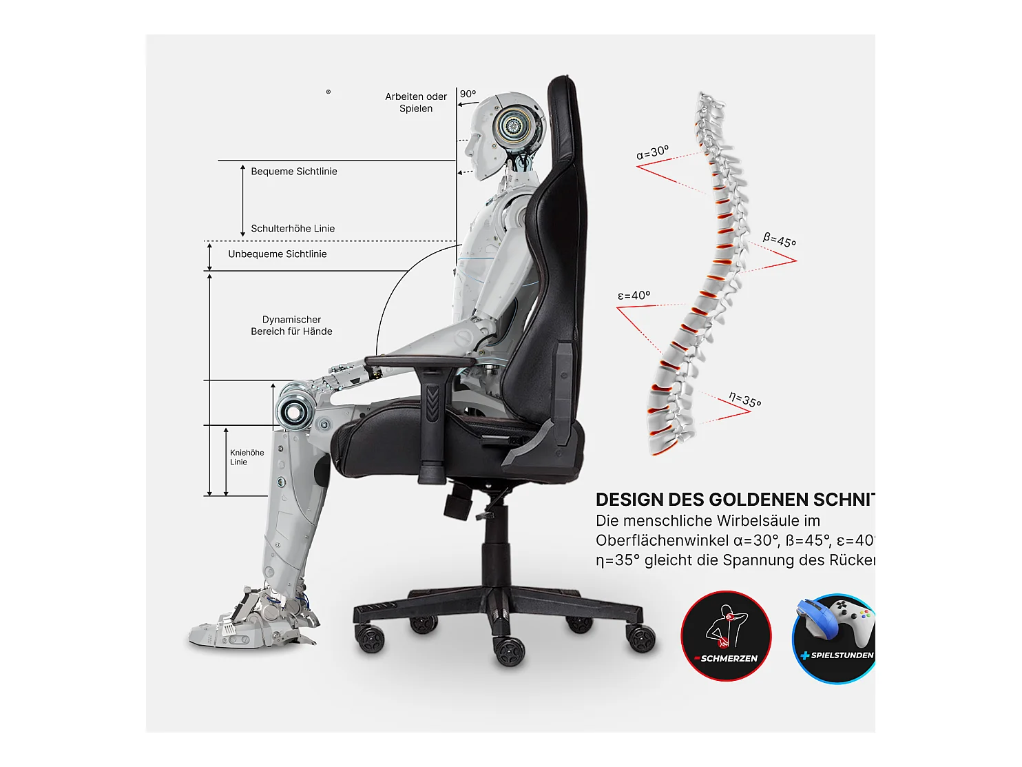 Gamingstoel Premium – Massagesysteem, belastbaar tot 150 kg – Tactical SMI, Zwart