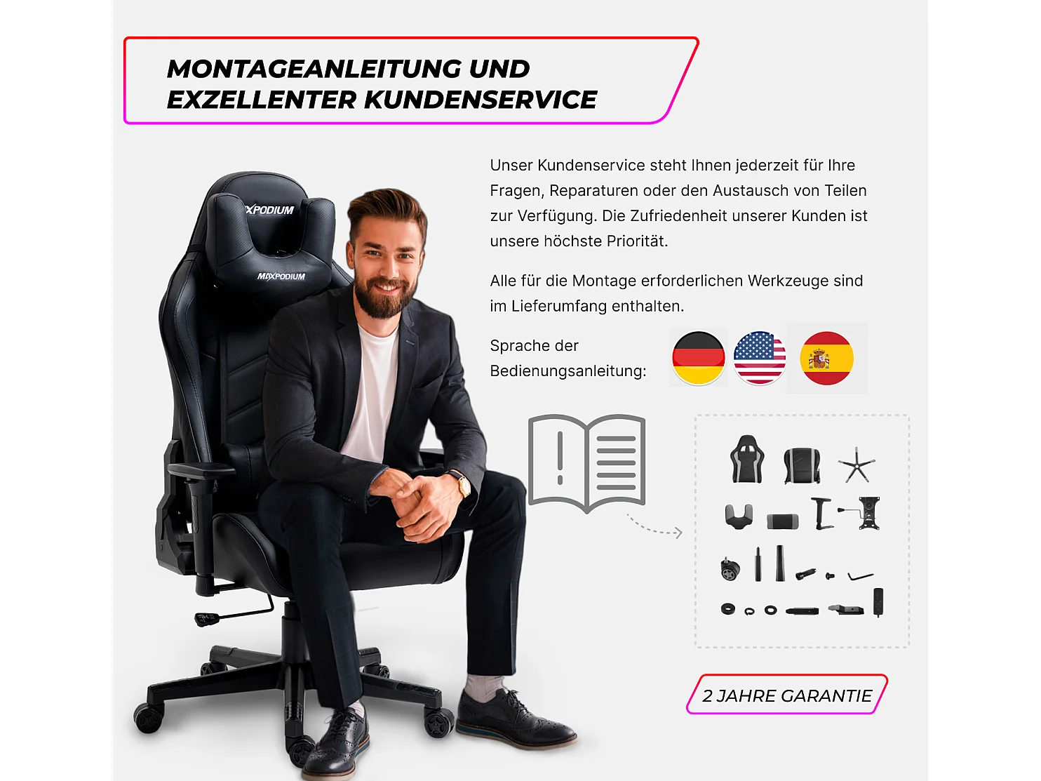 Gamingstoel Premium – Massagesysteem, belastbaar tot 150 kg – Tactical SMI, Zwart