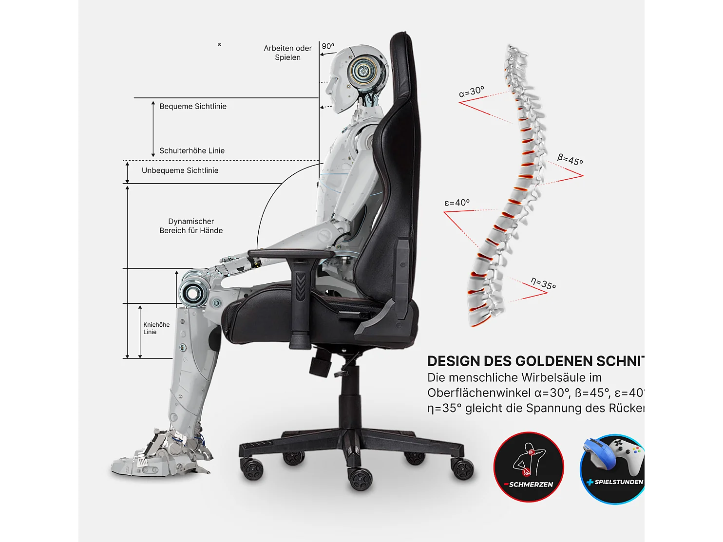 Premium Gaming-Stuhl – mit integriertem Massagesystem, extra breit, 3D-Armlehnen, bis 150 kg belastbar – MaxPodium Tactical SMI, Schwarz