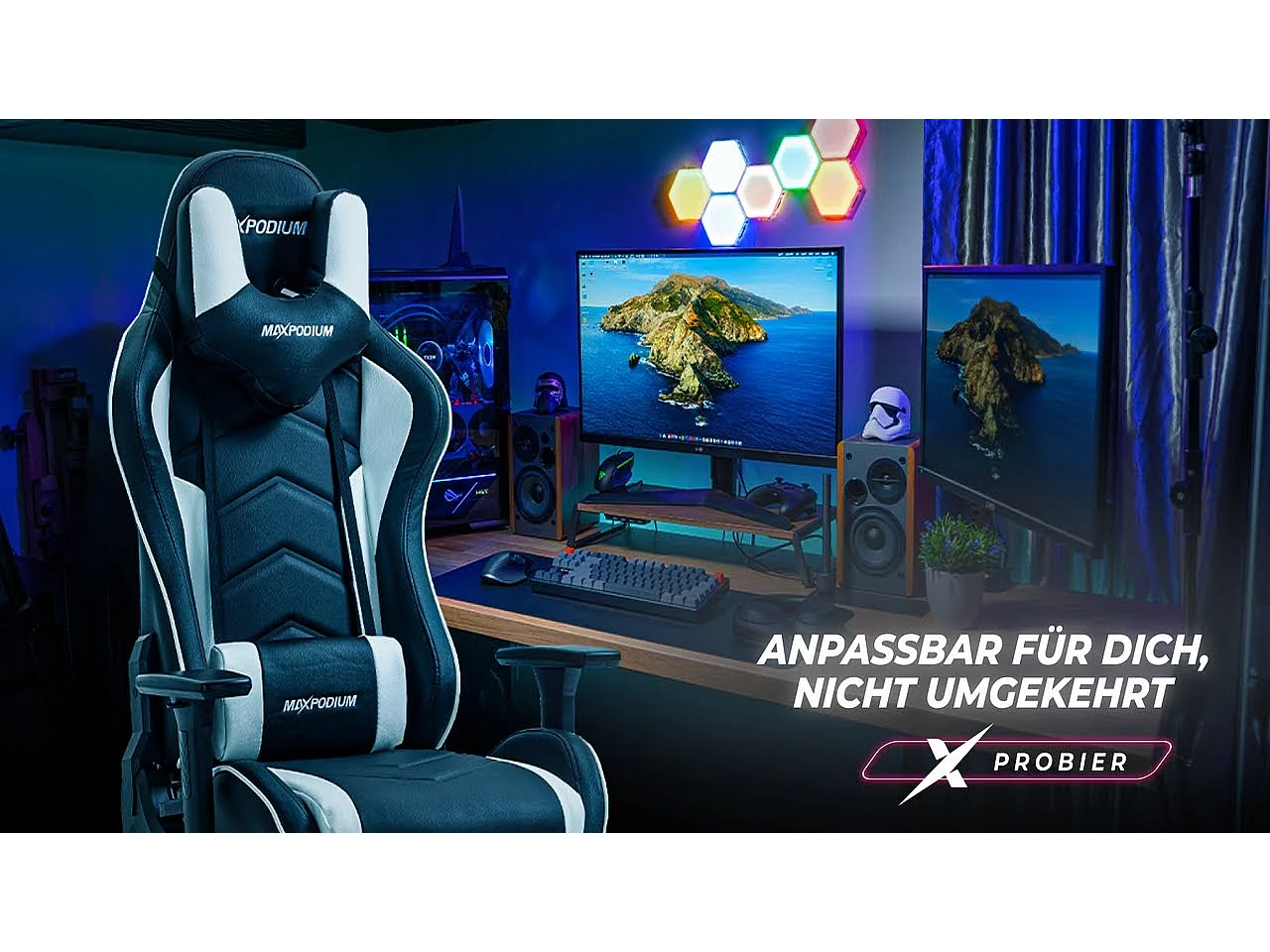 Silla gamer extra ancha, ergonómica, de tela, altamente ajustable – Tactical, Gris