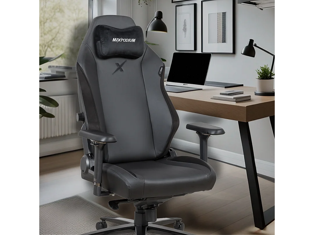 Premium Gaming-Bürostuhl – mit Massagefunktion, extra breit, 4D-Armlehnen, bis 170 kg belastbar – Heavy SMI, Schwarz