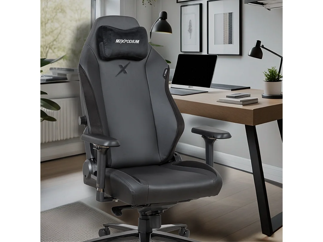 Chaise gamer premium avec fonction de massage, supporte 170 kg – Heavy SMI, Noire