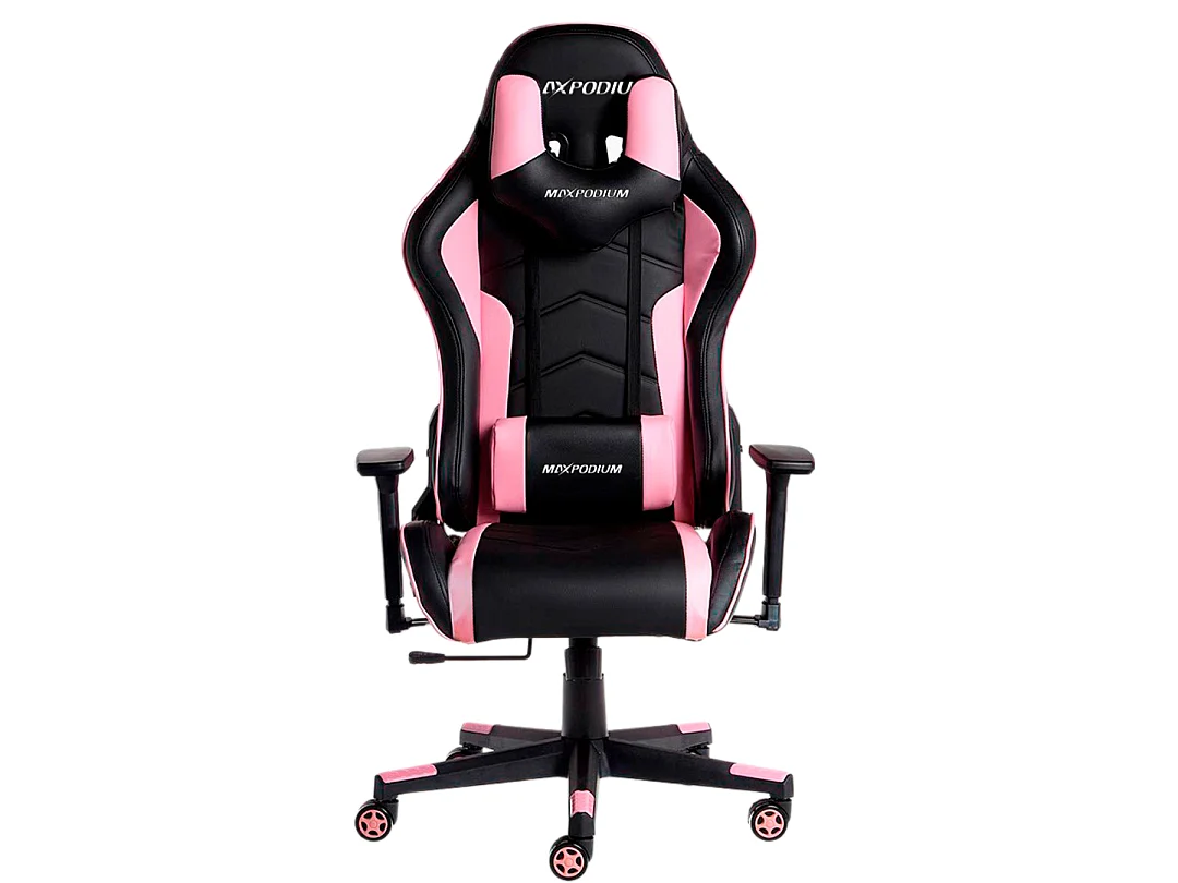 Gaming Stuhl – ergonomisch, extra breit, vielseitig einstellbar, bis 150 kg belastbar – MaxPodium Tactical, Schwarz und Rosa