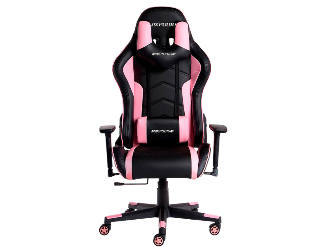 Gaming-Stuhl – ergonomisch, extra breit, vielseitig einstellbar, bis 150 kg belastbar – MaxPodium Tactical, Schwarz und Rosa