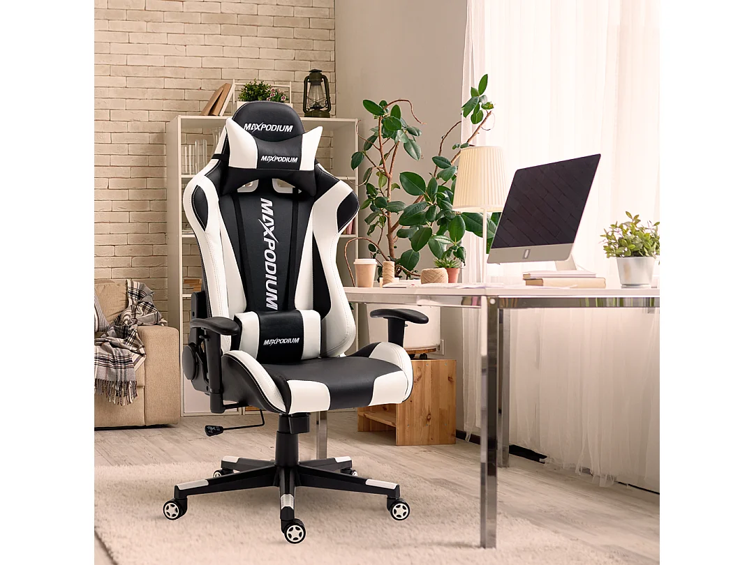 Gamingstoel – ergonomisch, volledig verstelbaar – Skilled, Zwart en Wit