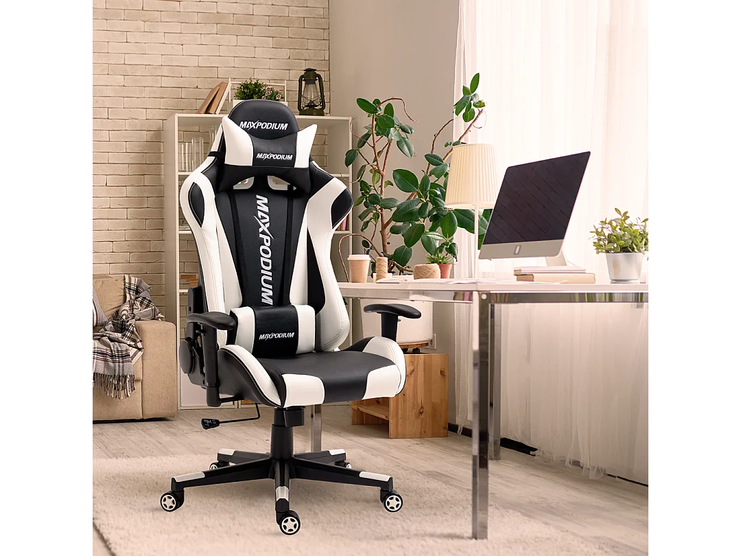 Cadeira Gaming – ergonómica, altamente ajustável  –  Skilled, Preta e Branca