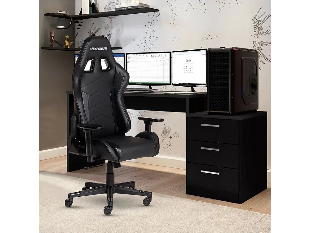 Gaming Stuhl – ergonomisch, extra breit und vielseitig einstellbar – MaxPodium Tactical, Schwarz
