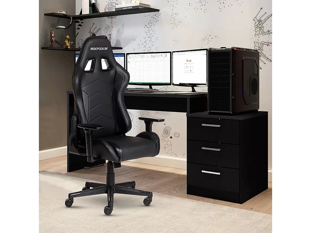 Chaise Gaming – ergonomique, hautement réglable, supporte jusqu'à 150 kg – Tactical, Noire