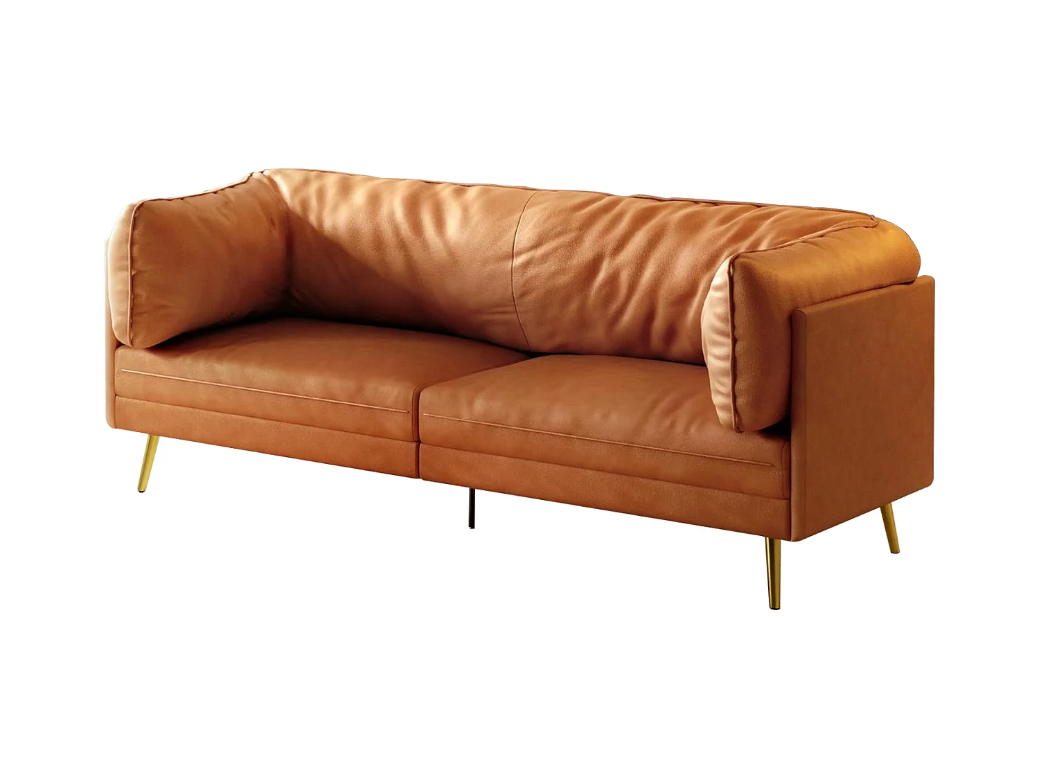 2/3-Sitzer Sofa aus Kunstleder, mit tiefen und bequemen 56 cm Sitzkissen, 185x76x90 cm, orange