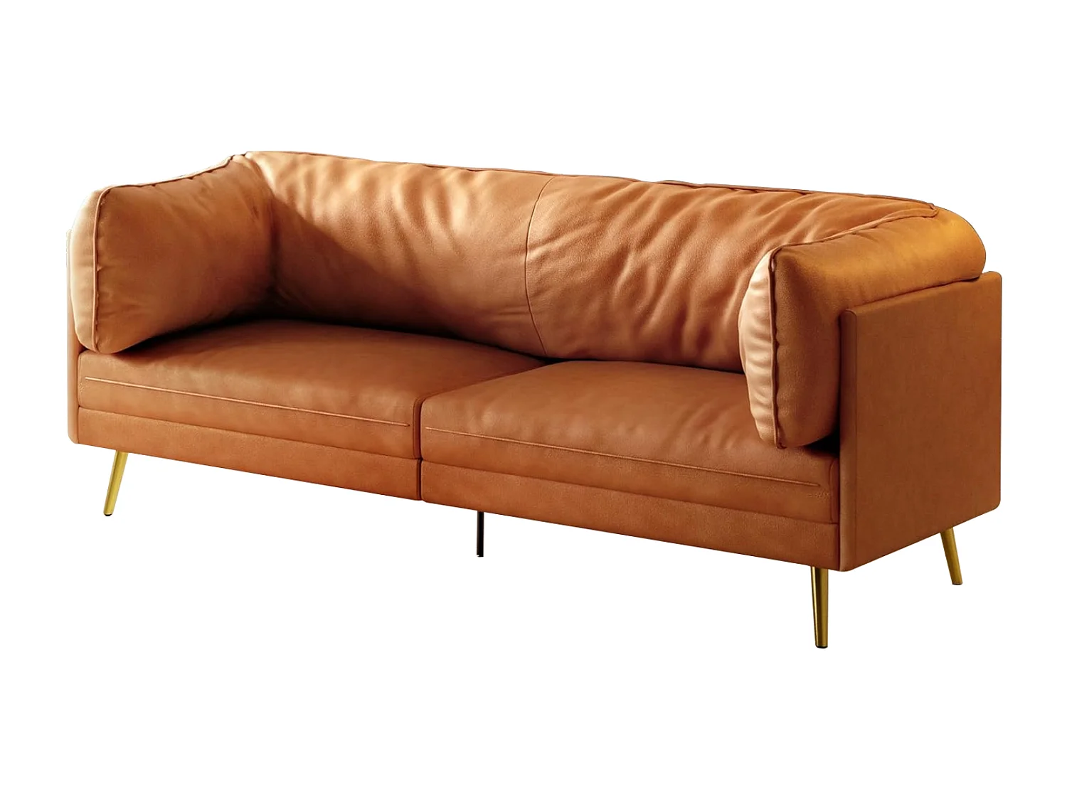 Divano 2/3 posti in similpelle, con cuscini del sedile profondi e comodi da 56 cm, 185x76x90 cm, arancione